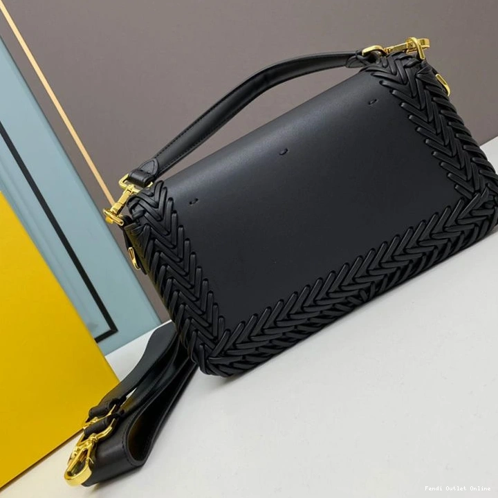 Affordable Baguette Bag Medium Black Leather In Stitching Fendi 0726